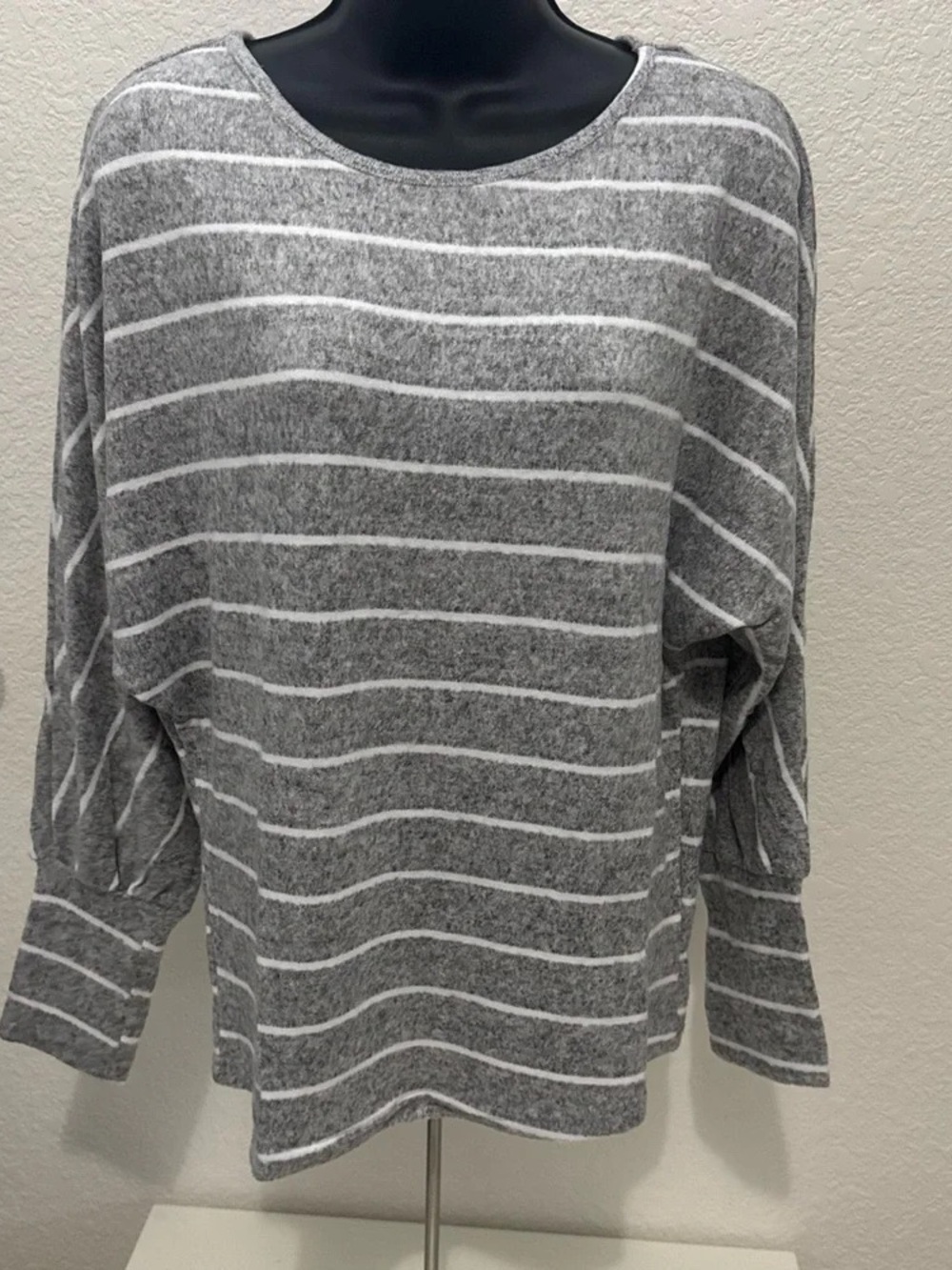 Striped Gray Pullover Sweater - Casual Boatneck